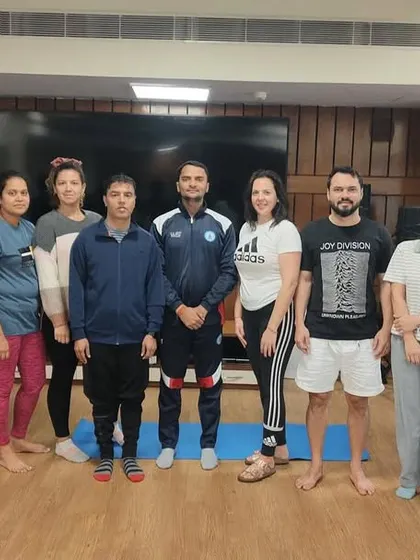 The full February batch of international students, ready to embark on their yoga teaching journey.