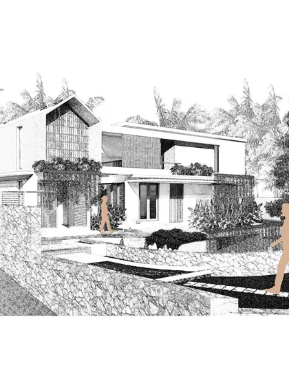 It all starts with a sketch. This hand-drawn-style render shows the initial narrative for a residence in Mangalore, capturing the essence of the design before moving into detailed rendering.