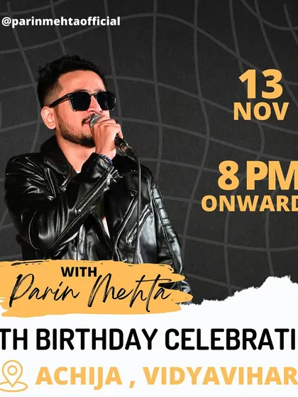 An event poster for a 57th birthday celebration in Vidyavihar. I perform for birthdays of all ages, tailoring the music to the guest of honor's tastes.