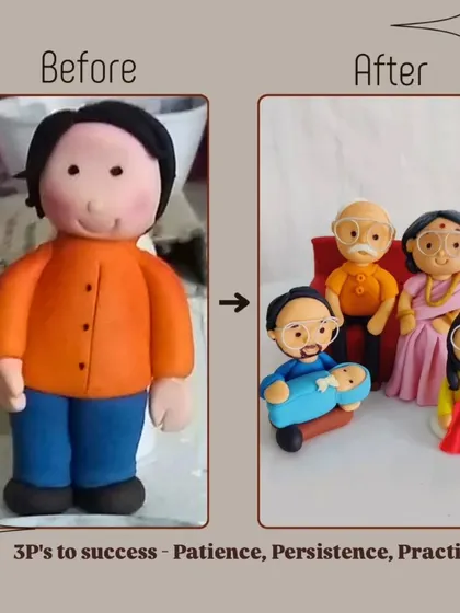A before-and-after look at my journey with fondant figurines. Practice, patience, and persistence have been key to improving my skills and creating more detailed and lifelike characters.