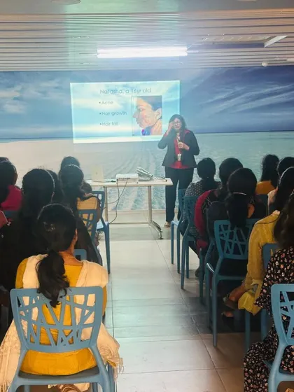 Presenting to a wonderful audience at the "Radiant Her" event. Sharing knowledge about common skin concerns and effective treatments is one of the most rewarding parts of my work.