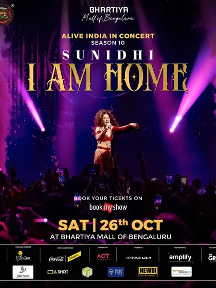 The official poster for Sunidhi Chauhan's 'I AM HOME' concert at Bhartiya Mall of Bengaluru.