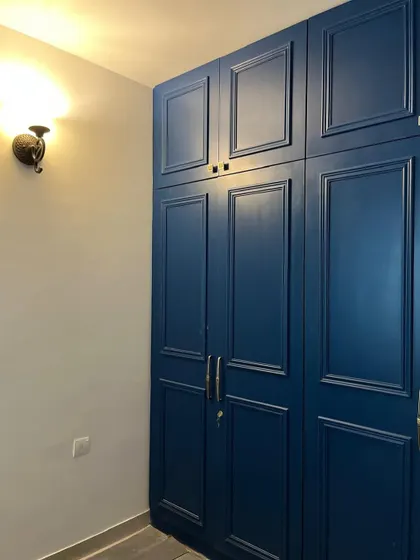 When your wardrobe shines brighter than your future plans. A bold, royal blue wardrobe with classic paneling, making a serious style statement.