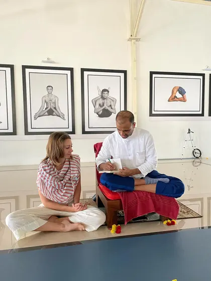 Receiving guidance from Sharath Jois. He always turned our attention from aimless chatter back to the question of why we are here, to preserving our energy within.