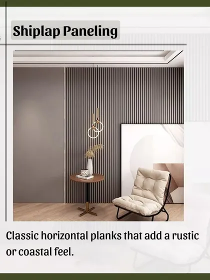 Shiplap paneling, with its classic horizontal planks, can add a rustic or coastal feel to a space. It's a simple yet effective way to add texture and interest to a wall.