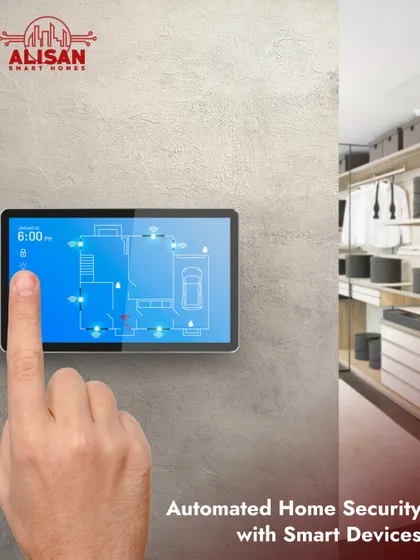 Our automated home security uses smart devices to keep you safe. This wall-mounted tablet provides a complete overview of your home's layout, allowing you to monitor and control security features with a touch.