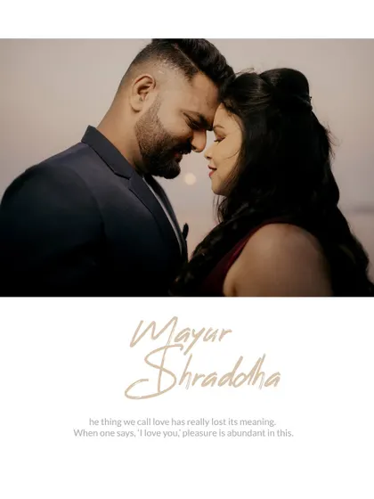 A close-up, emotional portrait with a personalized text overlay, perfect for a save-the-date card.