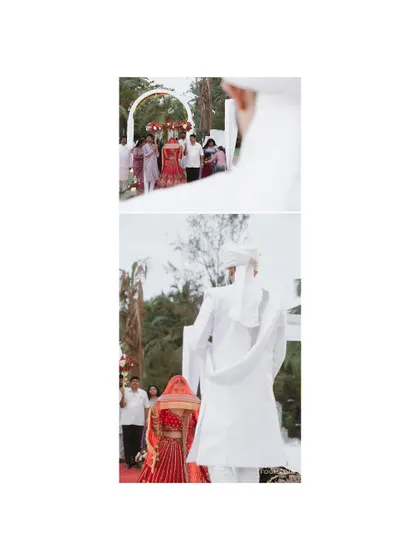 A collage showing the bride's entry and the couple walking together, symbolizing the start of their new journey.