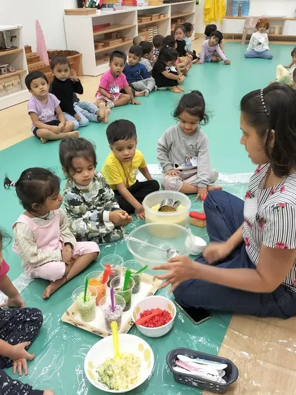 Each activity, from making Bhel Puri and toast to plucking methi leaves and exploring what floats, is a lesson in itself. These practical life and sensorial activities are central to the Montessori method, helping children develop fine motor skills, concentration, and a deep understanding of the world through their own actions.