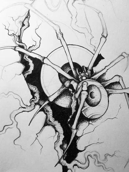 An alternate progress shot of the skeletal spider.
