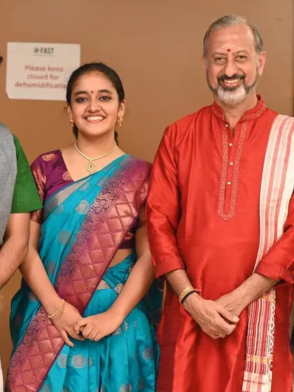 A photo with my co-artists after a successful performance at the Cleveland Thyagaraja Festival 2023. It was a great learning experience to also sing for a dance recital and lead the Carnatic Symphony there.