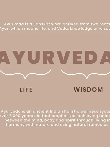 Ayurveda is a Sanskrit word from two roots: 'Ayur', meaning life, and 'Veda', meaning knowledge or wisdom. It is the 5,000-year-old science of life.