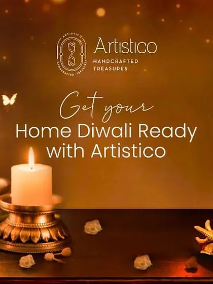 Get your home Diwali-ready with Artisttico. This image captures the warm glow of our various candle holders, from the classic Roop holders to the modern branched designs.