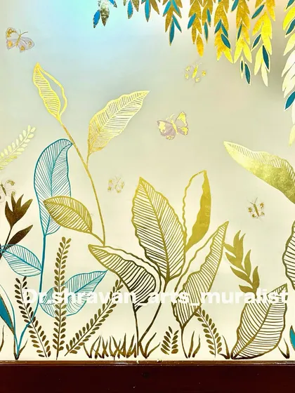I never get tired of creating gold foil murals. This design features a mix of linear and solid gold foil leaves, creating a beautiful and intricate botanical pattern.