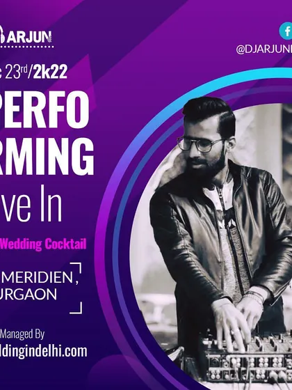 This poster is for a pre-wedding cocktail party at Le Meridien, Gurgaon. I specialize in creating a chic and high-energy vibe for modern pre-wedding functions.