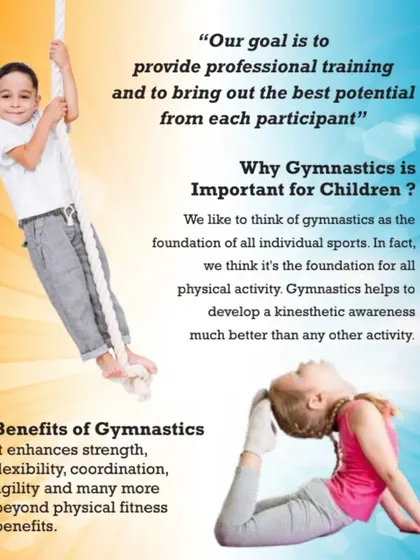 Our promotional flyer for the gymnastics summer camp. It highlights the benefits of gymnastics for children, from strength and flexibility to coordination and agility.