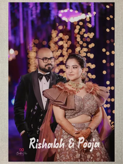 A beautiful portrait of the couple on their engagement night, with the soft bokeh of the background lights adding a touch of magic.