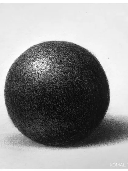 A study of a stone sphere, an exercise in creating a perfect spherical form and rough texture using only a pencil.