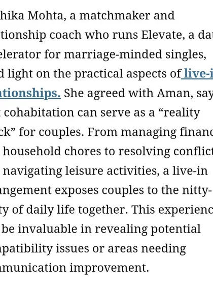 Here, I explain to The Indian Express how cohabitation serves as a practical test for couples, revealing compatibility on everything from finances and chores to conflict resolution.
