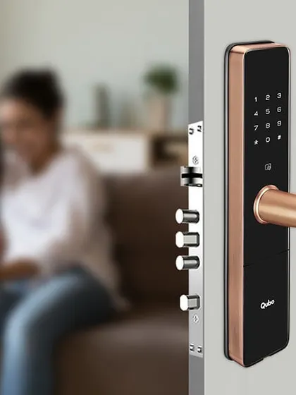 A complete view of the smart lock, showing both the exterior handle with its access panel and the interior multi-bolt mechanism. This demonstrates the comprehensive security that protects your home and family.