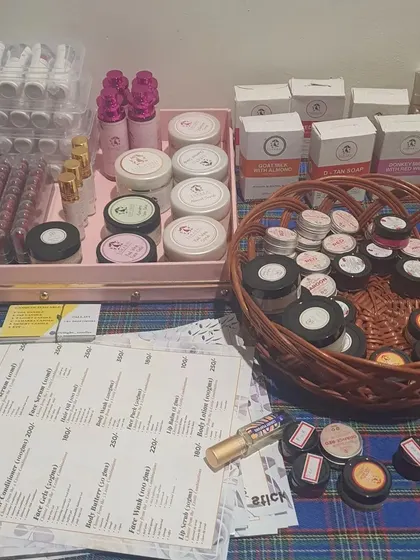Here is another view of my event setup, with price lists and product samples ready. This gives you an idea of the wide range of items you can choose from when building your own hamper.