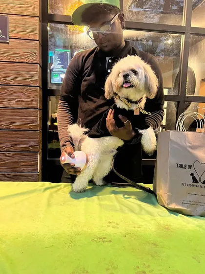 We bring our passion for pets everywhere we go. Here's one of our team members with an adorable visitor at our event stall.