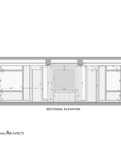 A sectional elevation drawing for the Jain Cosphere Office, illustrating the composition of wall treatments and partitions.