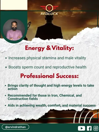 This bead boosts energy and vitality, increasing physical stamina and male reproductive health. It also brings clarity of thought, making it highly recommended for those in demanding fields like construction and chemical industries.