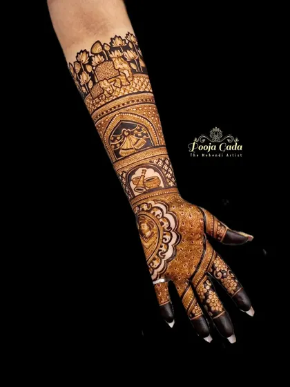 The other arm of the heavy bridal design, showing the symmetrical yet unique patterns that make up the full piece.