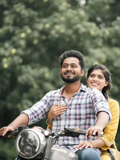 On the road together. This shot from a pre-wedding session captures the sense of adventure and shared journey.