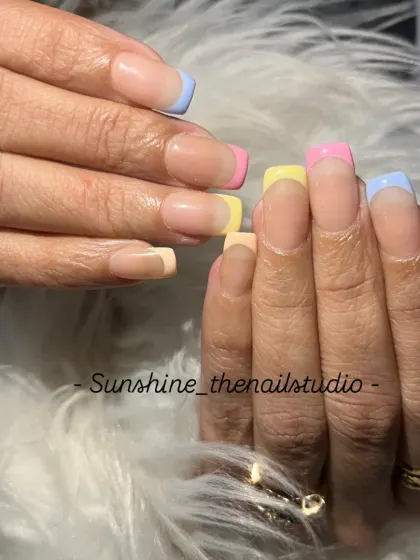 A different view of the pastel rainbow French tips.