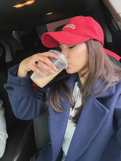 Another car selfie, enjoying my coffee break.