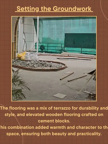 Setting the groundwork at Nido. The flooring was a mix of durable terrazzo and elevated wooden platforms, adding warmth and character.