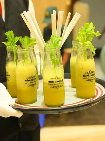 Raise a toast to unforgettable flavours. Our welcome drinks, served in branded mini milk bottles with celery sticks, offer a unique and refreshing start to the event.