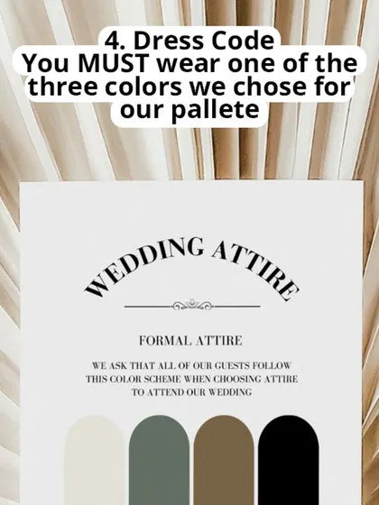 To avoid endless questions about what to wear, a simple wedding attire card is a lifesaver. I design these to gently guide your guests on the dress code, ensuring your wedding photos look cohesive and beautiful.