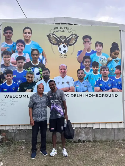 Our management with another player from Odisha FC. These visits reinforce our status as a key football hub in Delhi.