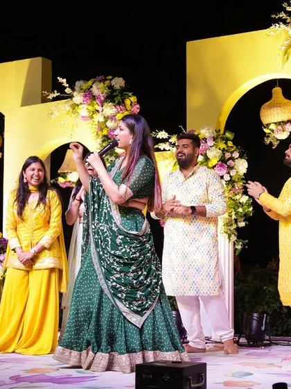 Getting the groom's friends together for a fun segment on stage. The camaraderie and friendly banter always adds a great layer of entertainment.