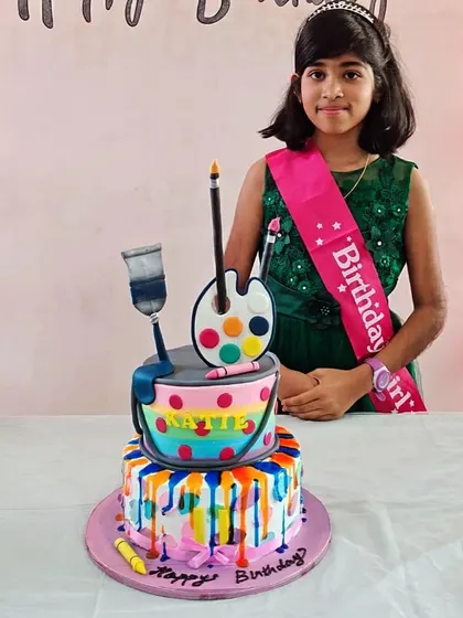 The talented young artist with her art-themed birthday cake. So happy to create something for a fellow creative!