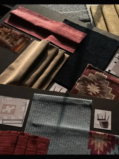 A collection of fabric swatches and material samples that help us and our clients visualize the final space.