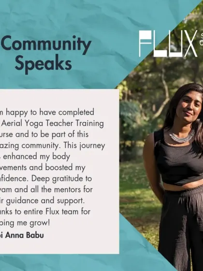 Our community speaks. Febi shares her experience with our Aerial Yoga Teacher Training Course, highlighting how it boosted her confidence and helped her grow.