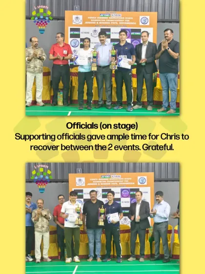 A collage detailing the story of resilience from the Yonex-Sunrise State Championship, where Chris Baptist and Mounitha A.S fought through adversity to reach the finals.