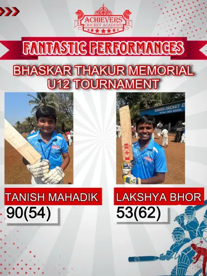 Powerful batting displays from Tanish Mahadik and Lakshya Bhor in the Bhaskar Thakur Memorial U-12 Tournament.