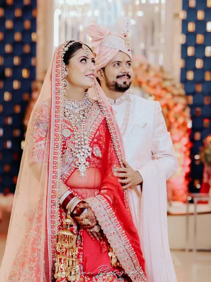 A beautiful portrait of the bride and groom on their wedding day, looking towards their future together.