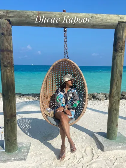 A printed co-ord set is my vacation uniform. This one was perfect for a beach holiday, worn here with a simple hat and flip-flops.