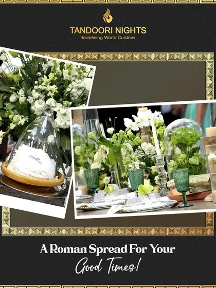 For a Roman-themed event, we created a lush green and white tablescape. The decor, featuring fresh flowers, elegant glassware, and classic elements, transports guests to another world.