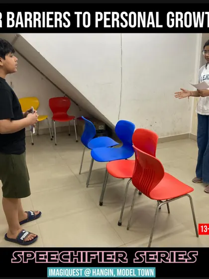 Two teenagers work on their presentation skills. The Speechifier Series helps them unlearn inhibitions and build new habits for effective and confident public speaking.