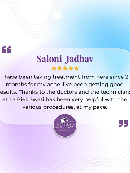 This patient has been getting good results for her acne treatment over two months. We are thankful for her appreciation of our doctors and technicians, and for shouting out Swati's helpfulness.