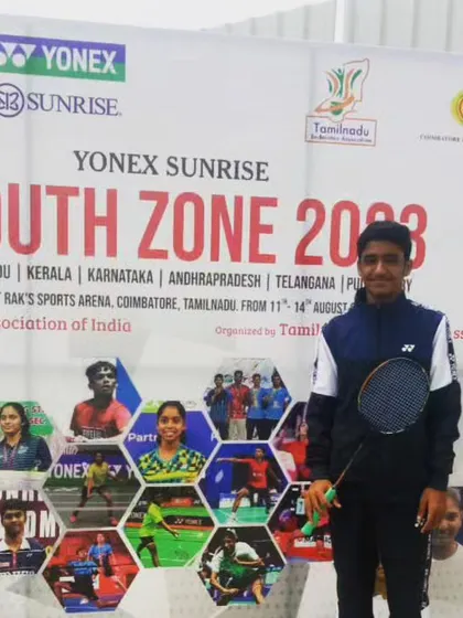 Lal Sai Samit at the Yonex Sunrise South Zone 2023 event. We prepare our players for major zonal tournaments, which are crucial stepping stones for national recognition.