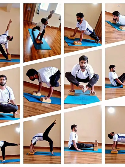 This collage showcases the versatility of yoga blocks. From supporting the hands in standing poses and arm balances to providing lift in seated postures, blocks are an essential tool for modifying and enhancing the practice.