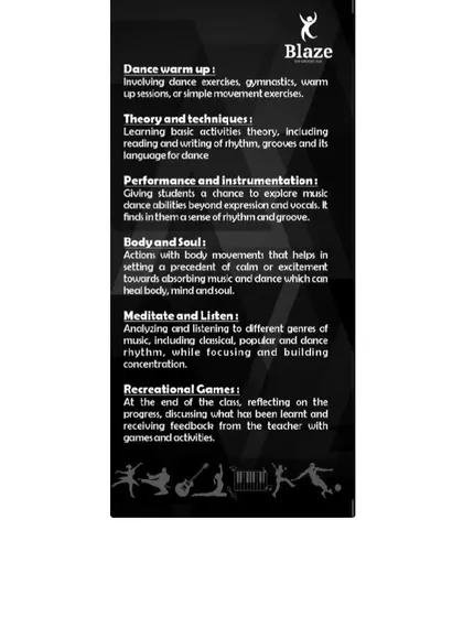 More details on the components of our class sessions. We cover everything from the physical (warm-ups) to the mental and soulful aspects of dance (meditation and listening).